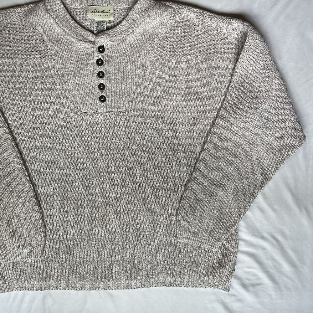 Vintage Eddie Bauer Sweater Mens XL Beige Henley 90s Ribbed Grandpa USA Made - Picture 8 of 10